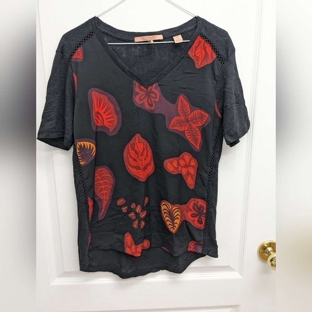Scotch & Soda women's linen blend floral short sleeves top size S - Picture 3 of 11
